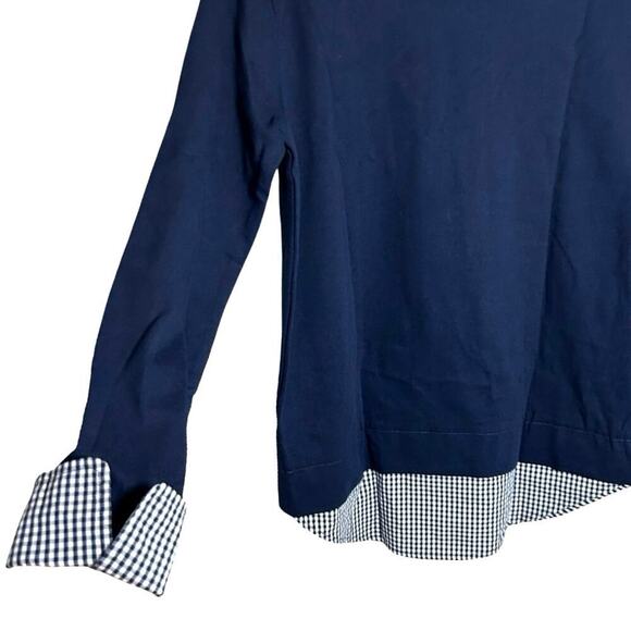 NWT J Crew Mercantile Womens Gingham Faux Layered Boatneck Top Navy Blue Size XS - Picture 7 of 10